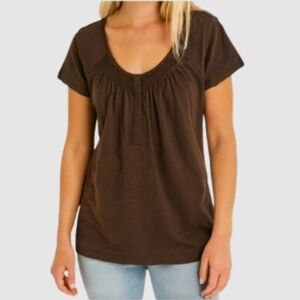 Eddie Bauer Brown Ruched Short Sleeve Womens Top Sz L
